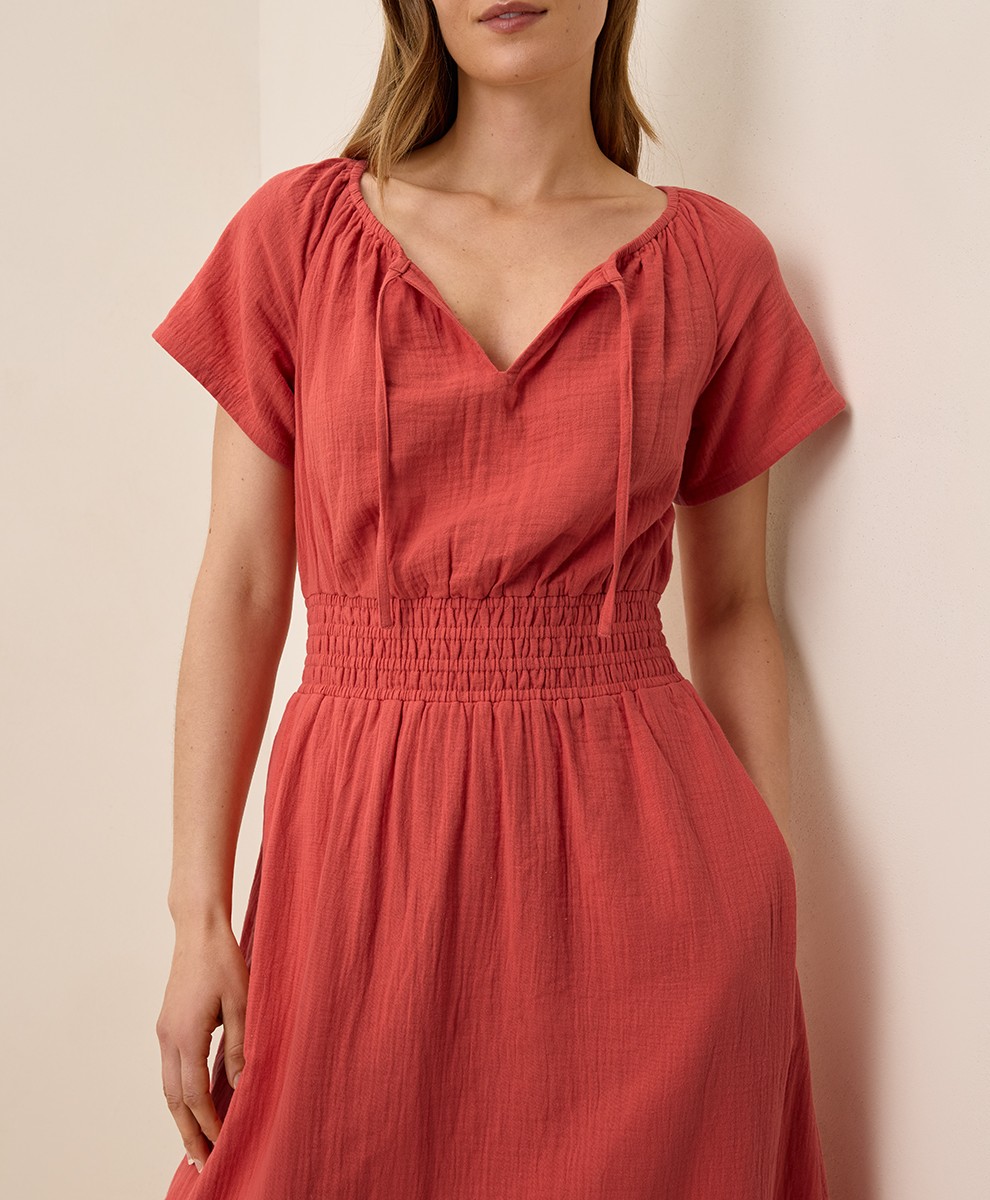 Pact Women’s Coastal Double Gauze Boho Midi Dress X-Large Kumquat Color