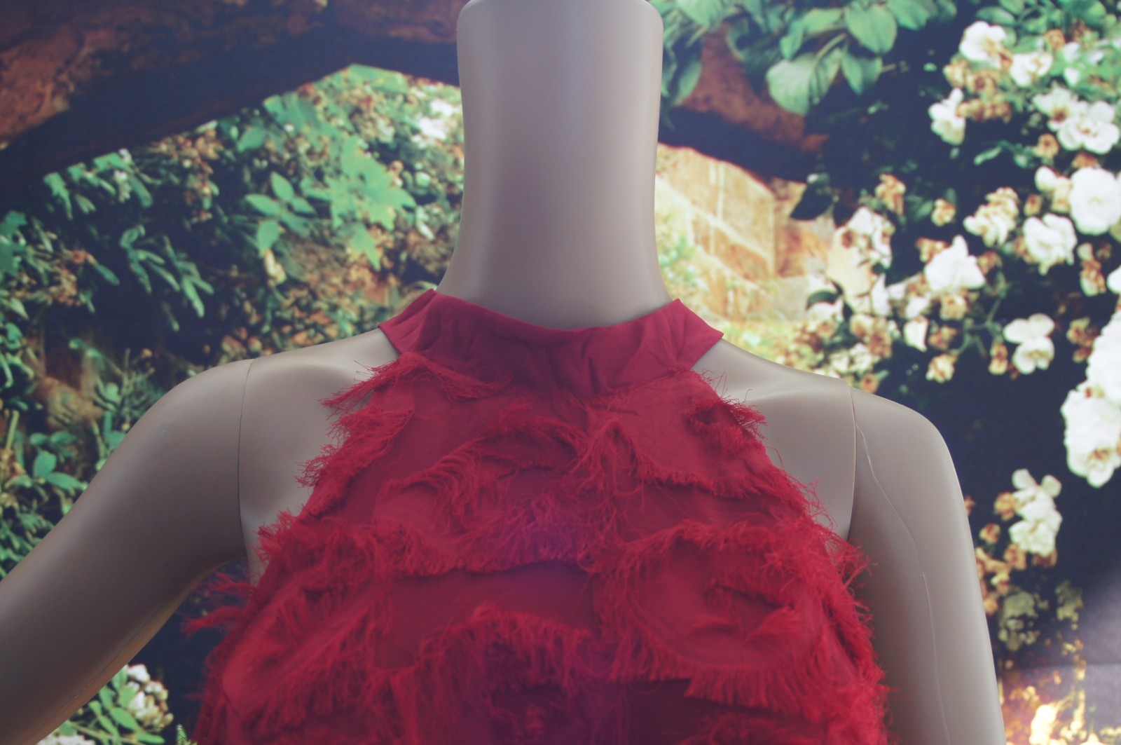 DEAT Red Eye Lash Material Halter Neck Gown size L (see measurements)