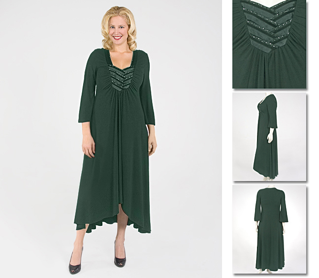 NEW! Zaftique SATIN INTERLACED Dress EMERALD Green 2Z 6Z / 20 36 / 2X 6X