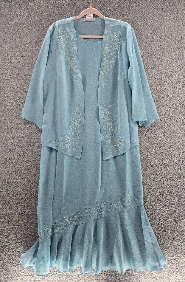 Draper’s & Damon’s Long Dress Jacket Womens 16 2 Piece Set Blue Wedding Church