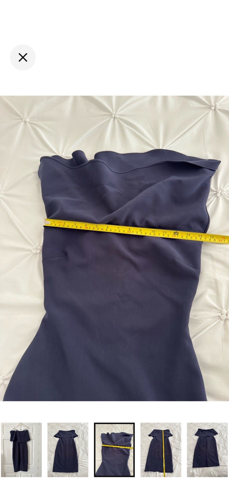 LIKELY Navy Strapless Ruffle Sheath Midi Dress 2 Lined Stretch Zip