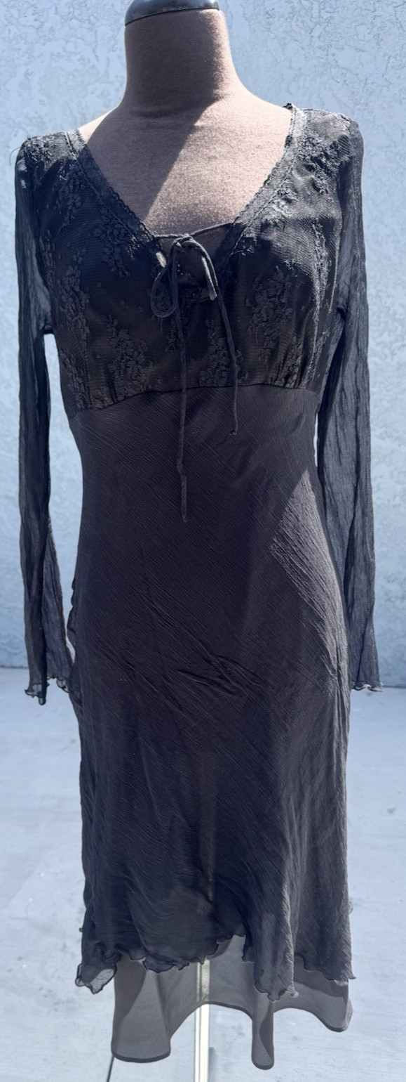 VTG Black Lace 100% Silk Dress By Mica Y2k Sz 12