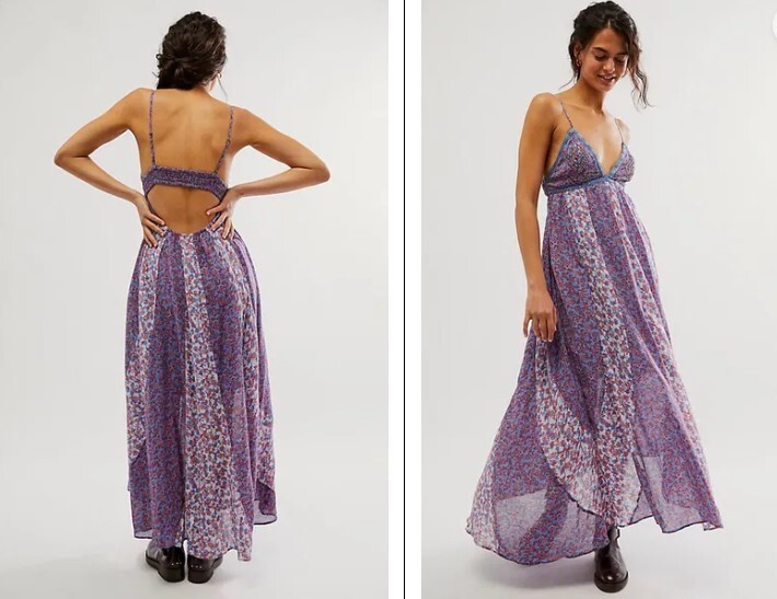 Free People Forever Time Beaded Maxi Dress – Blue Combo – LARGE – RRP £140 – NEW