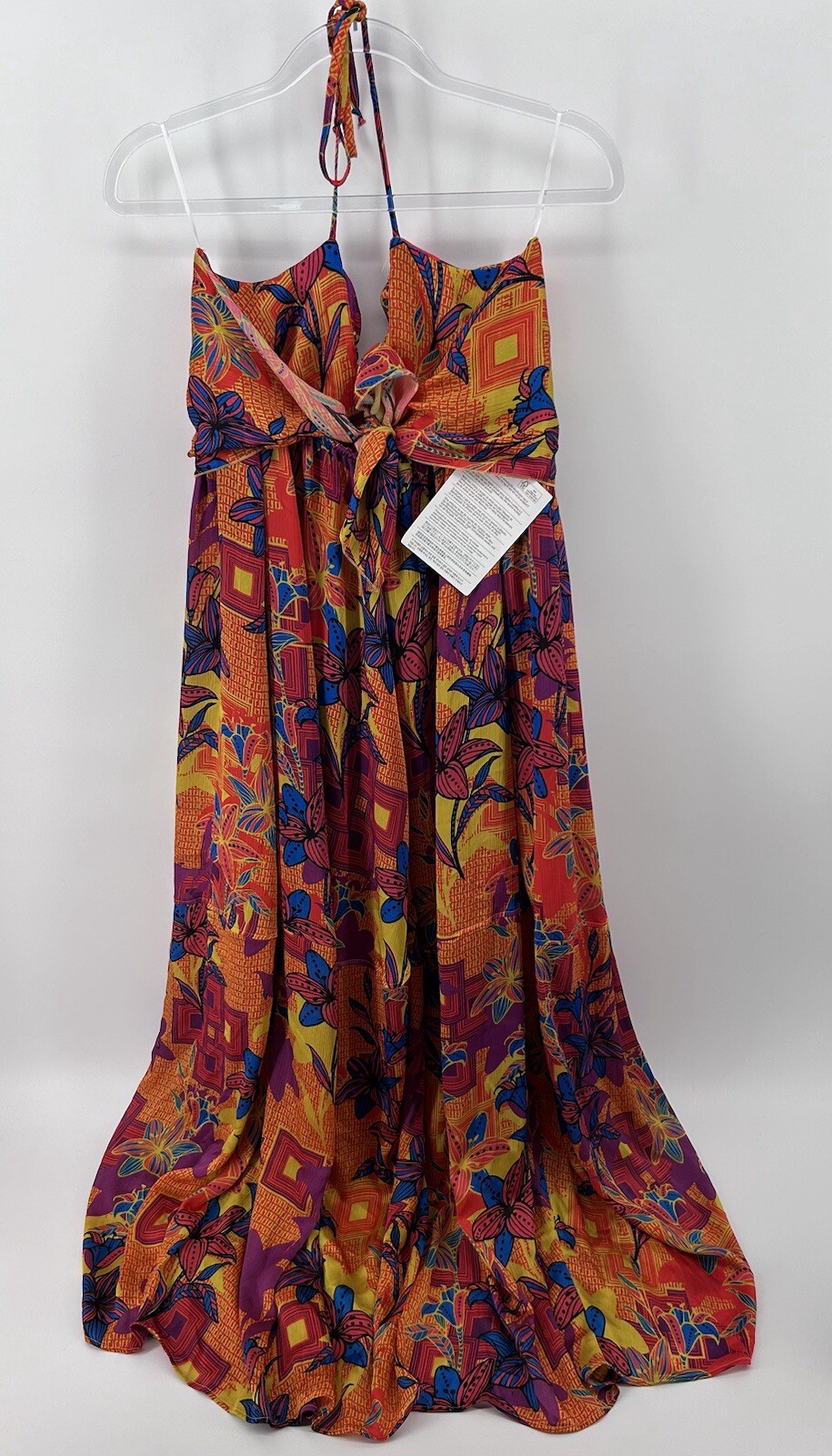 NWT Designer Brian Dales Halter Maxi Dress Size 44 Multi Color