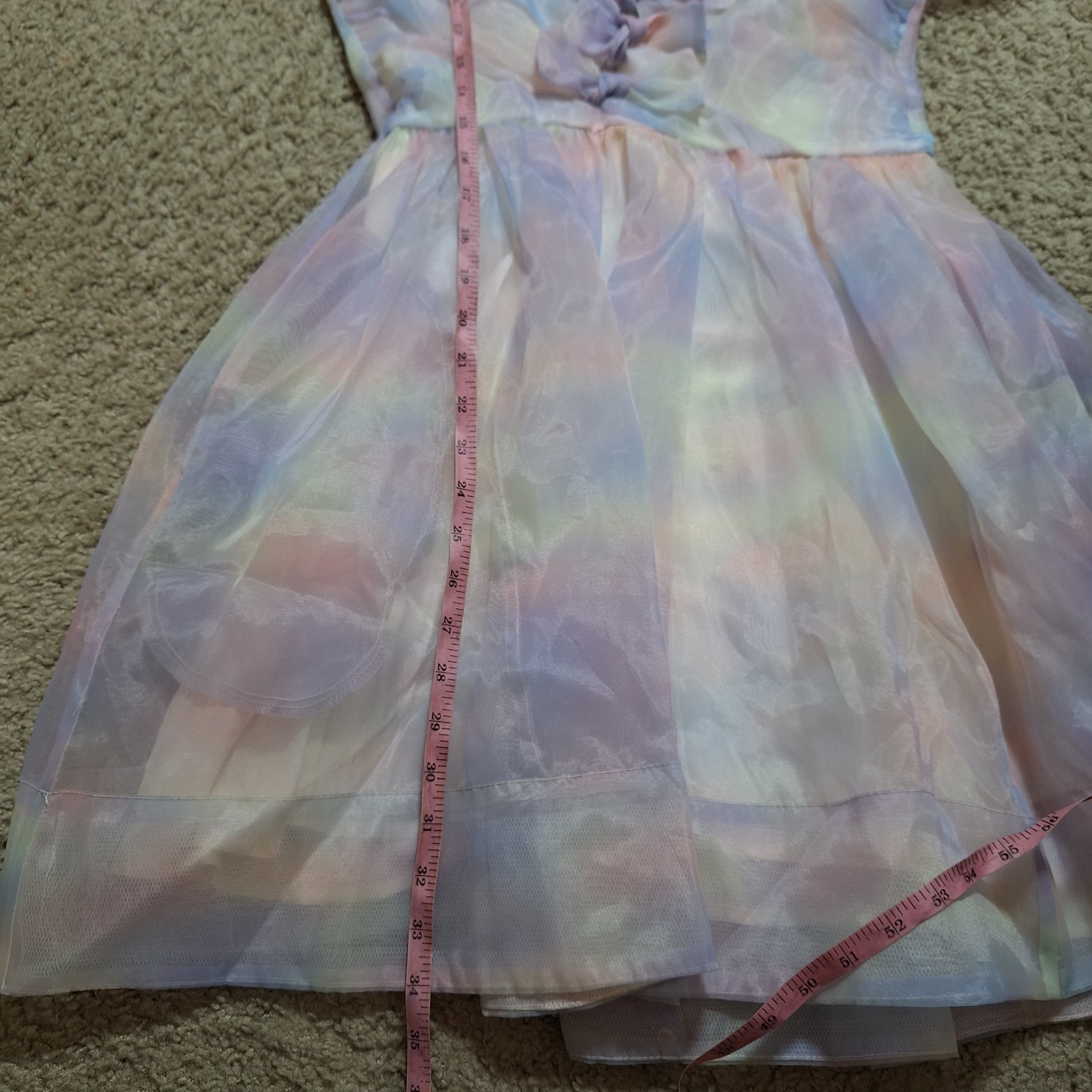 NWT Sofie the Label Pastel Rainbow Organza Mini Dress Puff Sleeve Ruffle Size S
