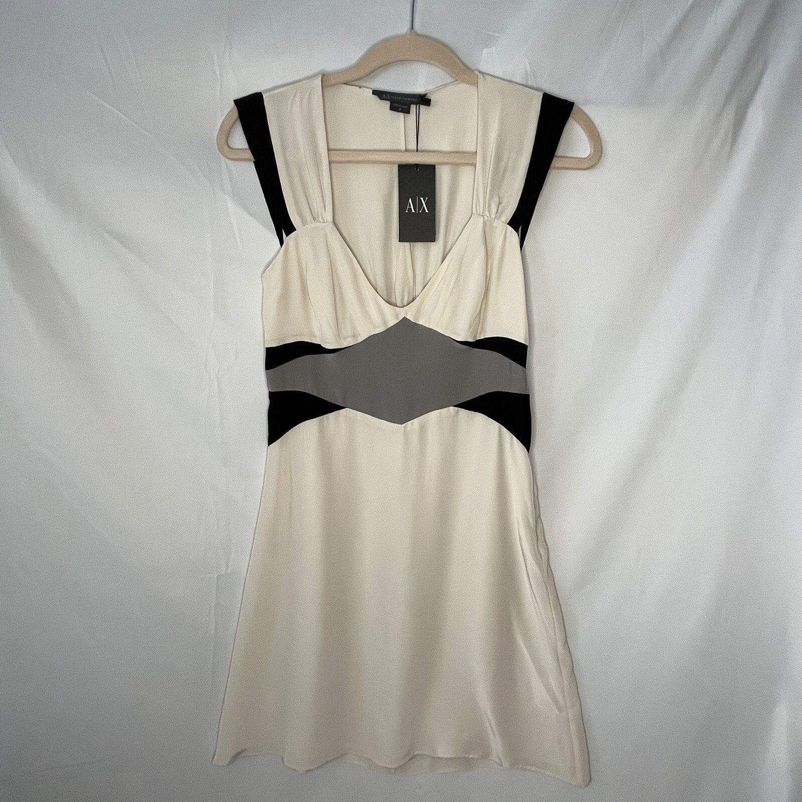 A/X Armani Exchange Silk Slip Dress Women’s 2 Ivory Gray Feminine Fairy NEW