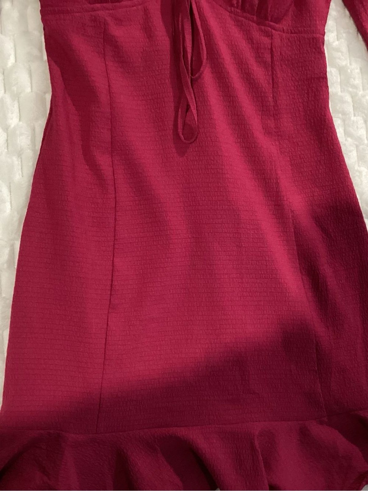 Source Unknown Fuchsia Long Sleeve Tie-Front Ruffle-Hem Mini Dress
