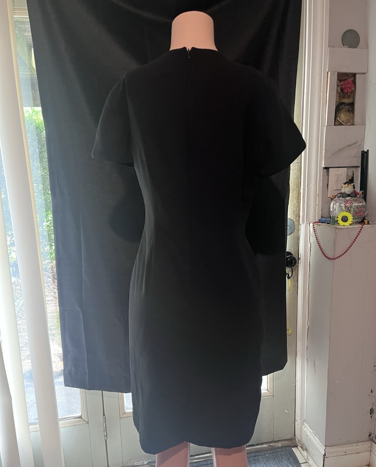 Worthington Black Square Neck Flutter Sleeve Sheath Dress Knee Length 10