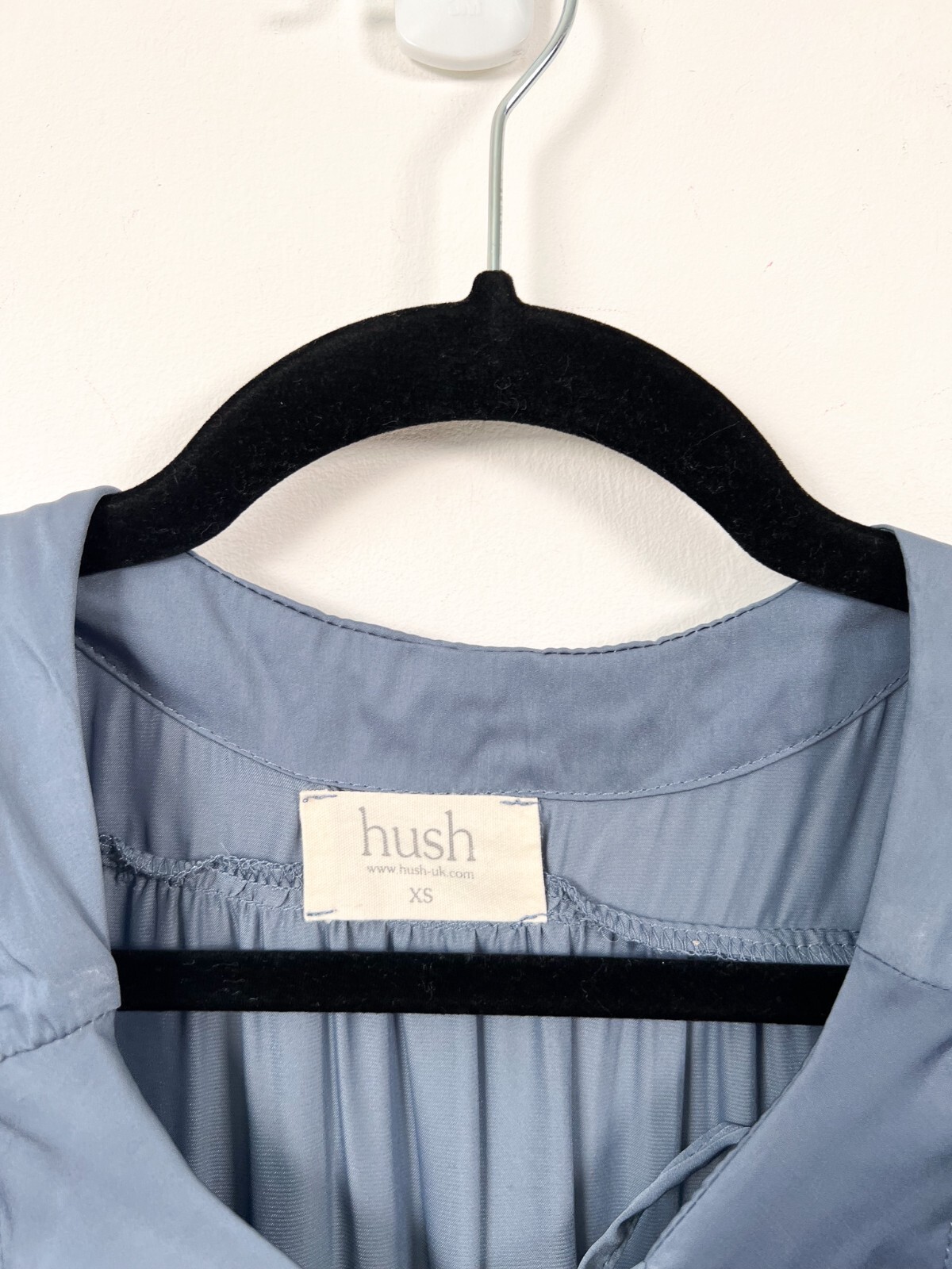 Hush Dress Extra Small Blue Grey Satin Holiday Lightweight Pockets