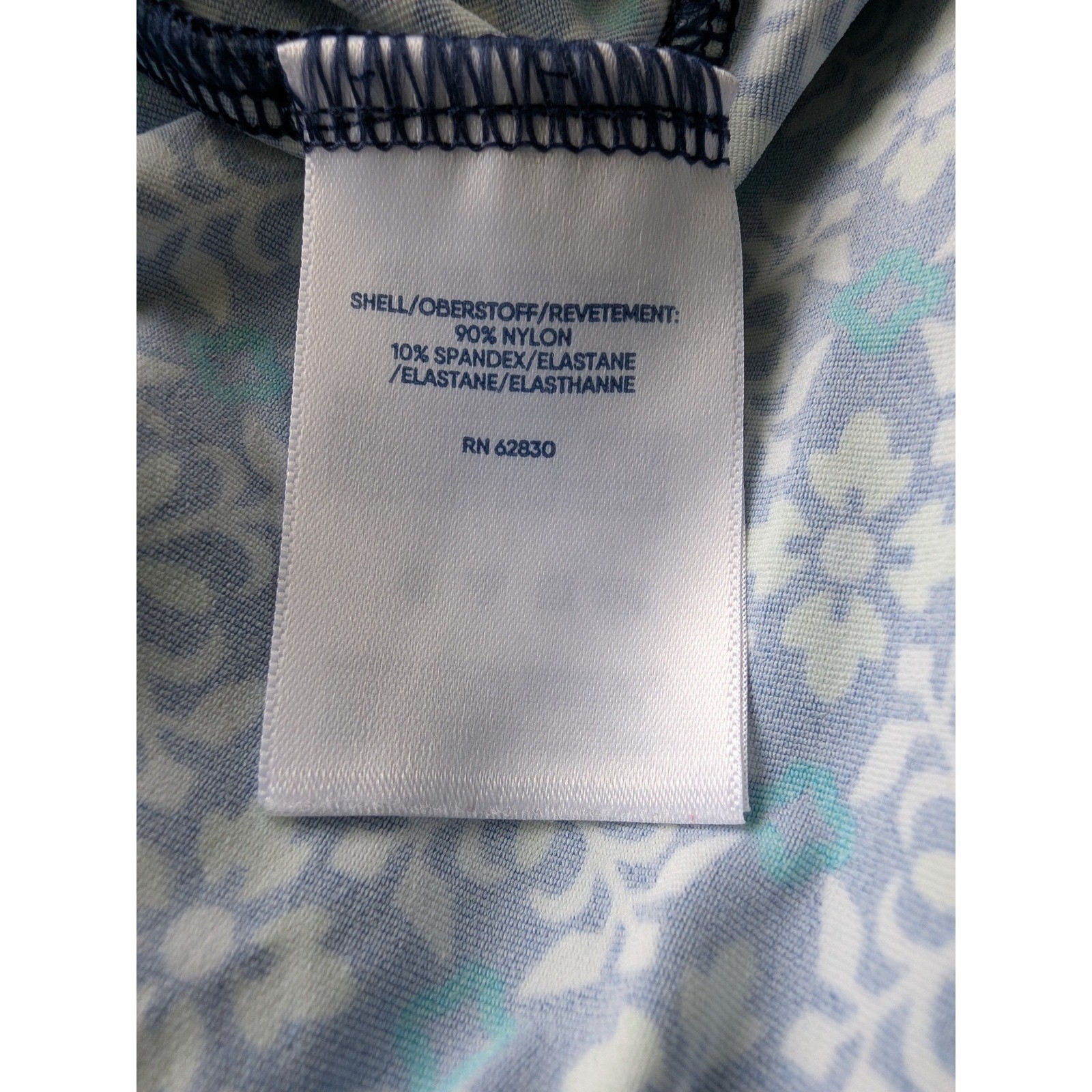 Lands’ End Blue Green Geometric Floral 3/4 Sleeve Boatneck Cover Up Dress Size M
