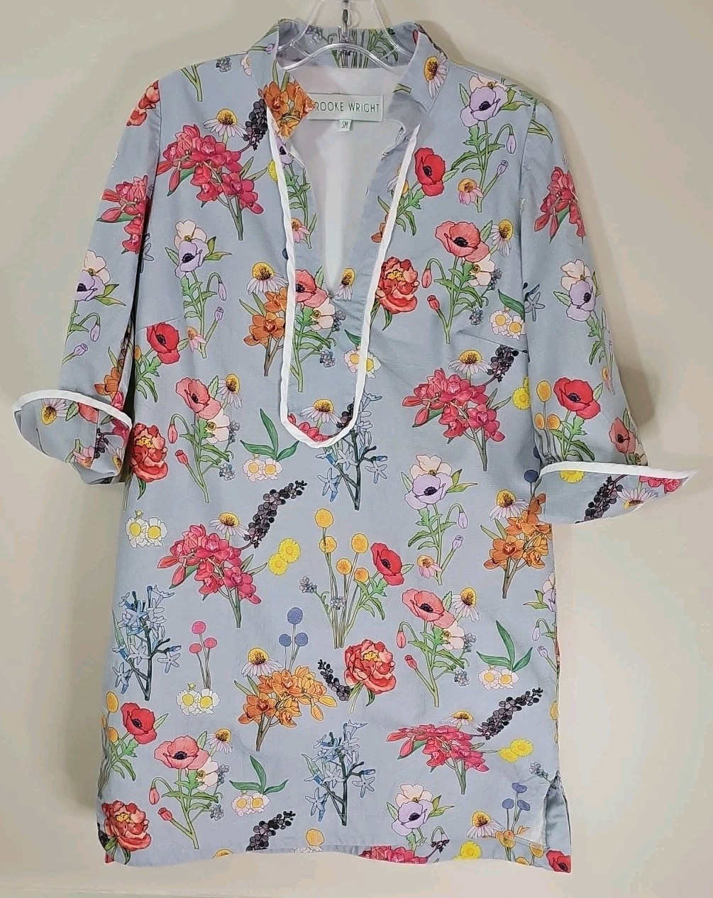 Brooke Wright Floral Dress Size Small Light Blue With Flowers Short A-line