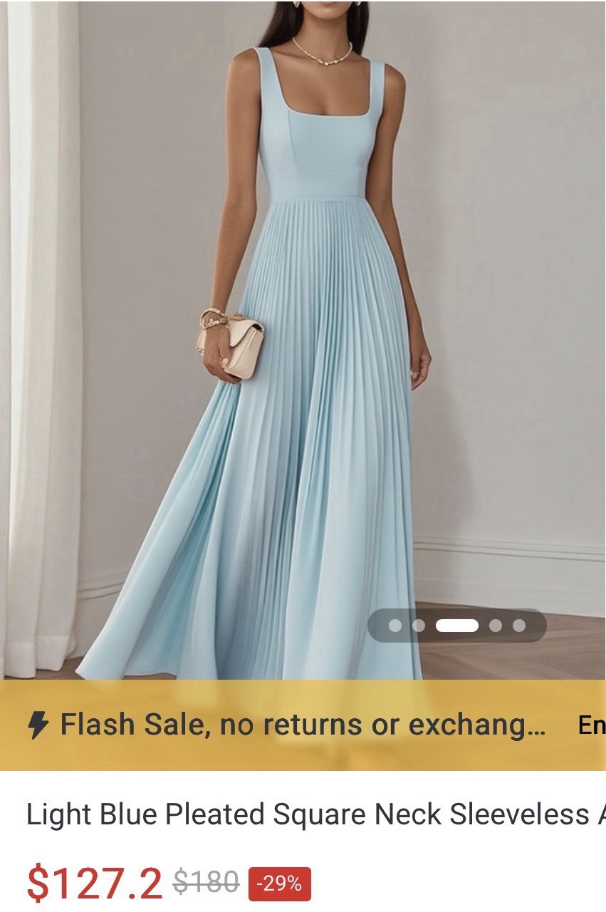 Fehaute Light Blue Pleated Square Neck Sleeveless A-Line Maxi Dress Size 10 $180