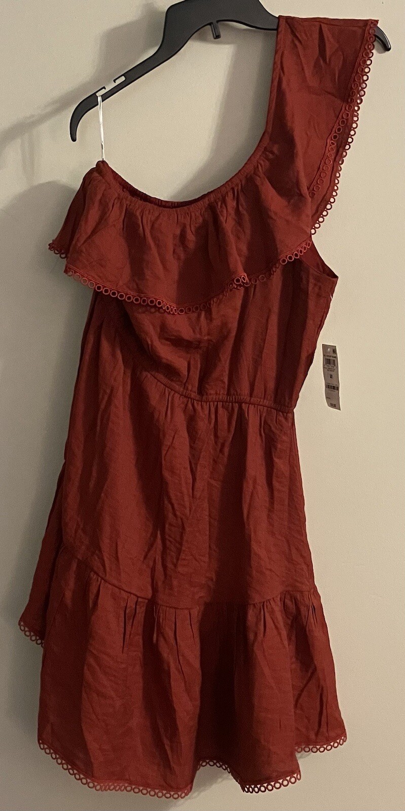 Bar III Womens One Shoulder Ruffled Mini Dress, Red Canyon, Medium, $99