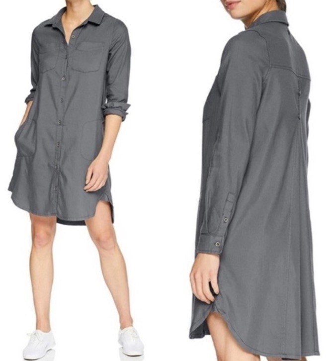 Prana Women’s Yarrow Shirt Dress Smock Weathered Blue Small Organic Cotton Blend