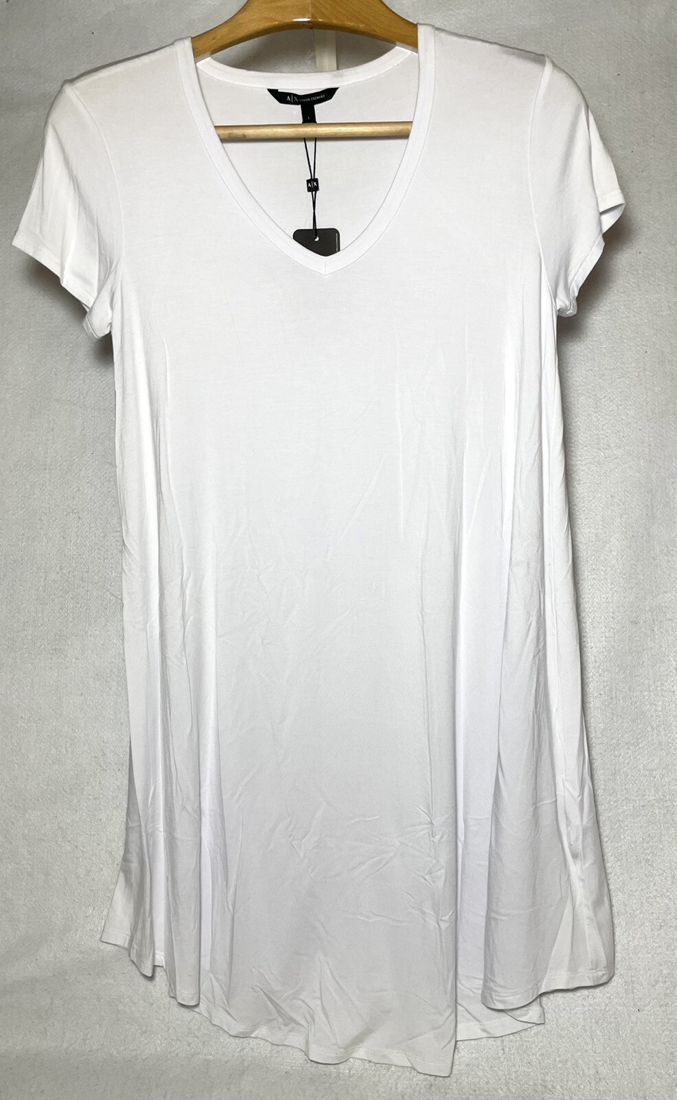 A|X Armani Exchange Womens Mini Dress Short Sleeve V-neck White Soft Stretch NWT