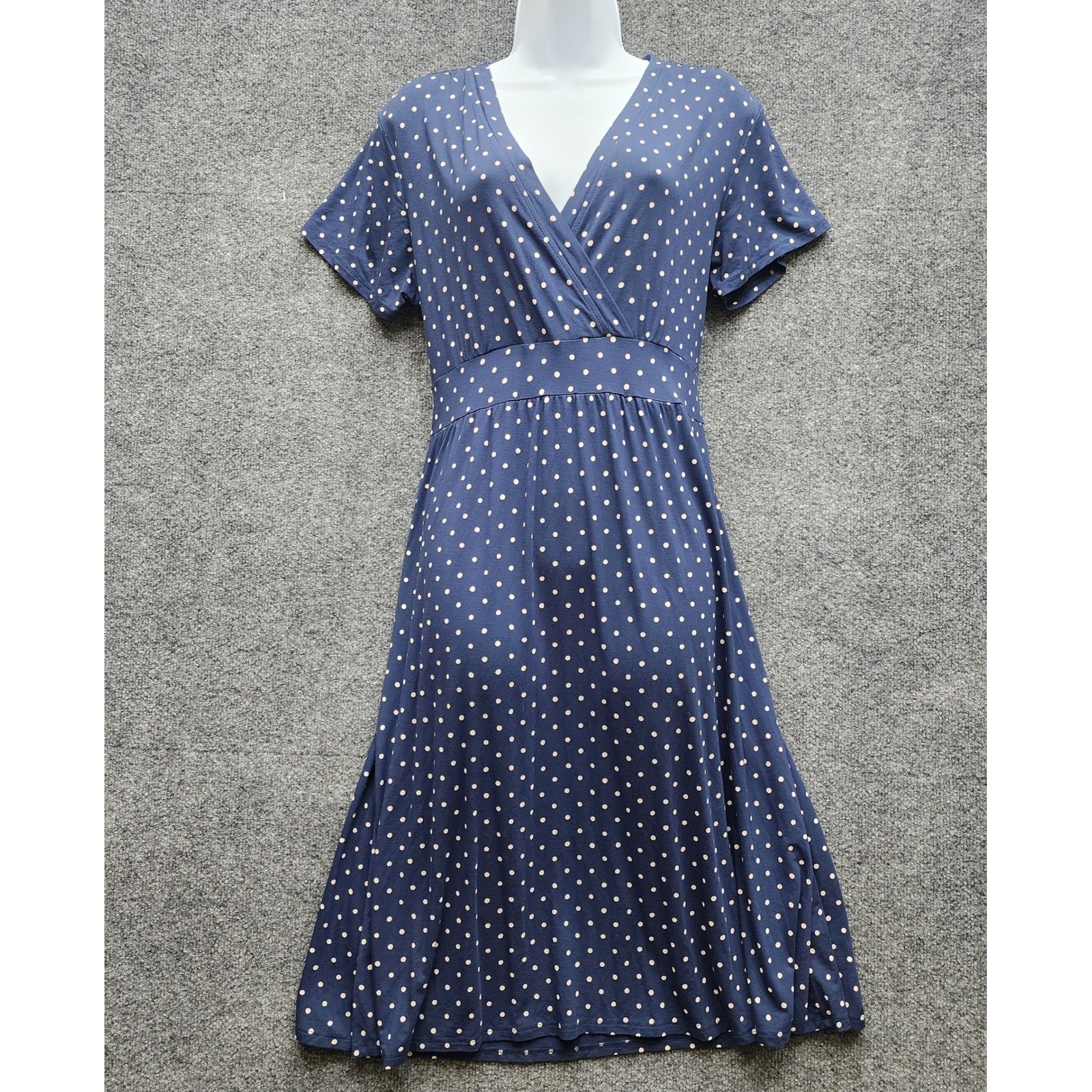 L.L.Bean Women Faux Wrap Polka Dot Stretch Jersey Midi Dress Casual XL Regular