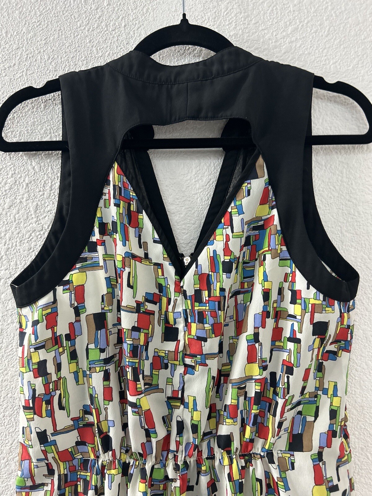 I. Madeline Womens Geometric Casual Full Zip Sleeveless Dress Sz M V-neck Hi Low