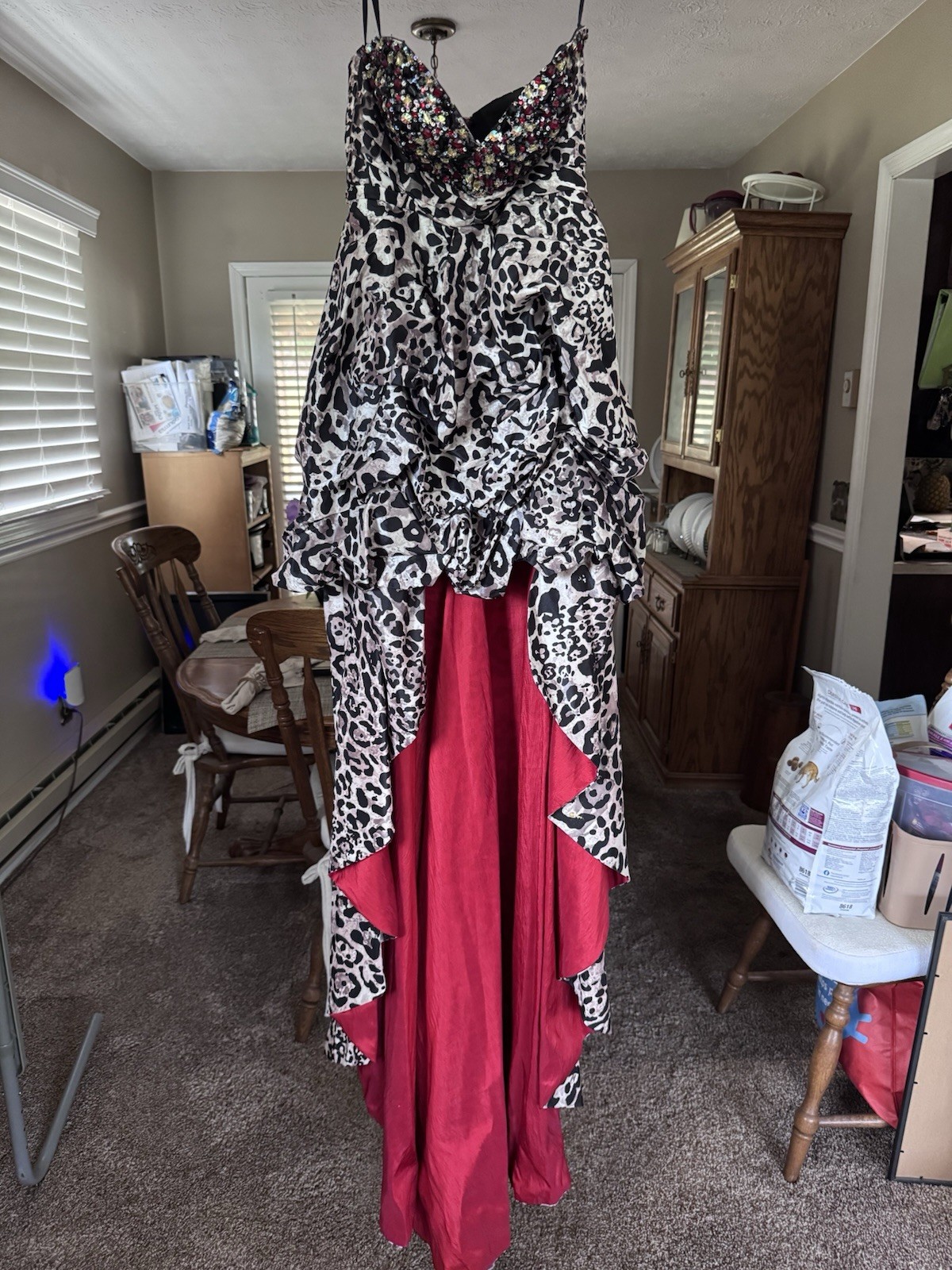 Jovani Prom Gown Size 2 Black Red Leopard Print Merle Norman Bag Included
