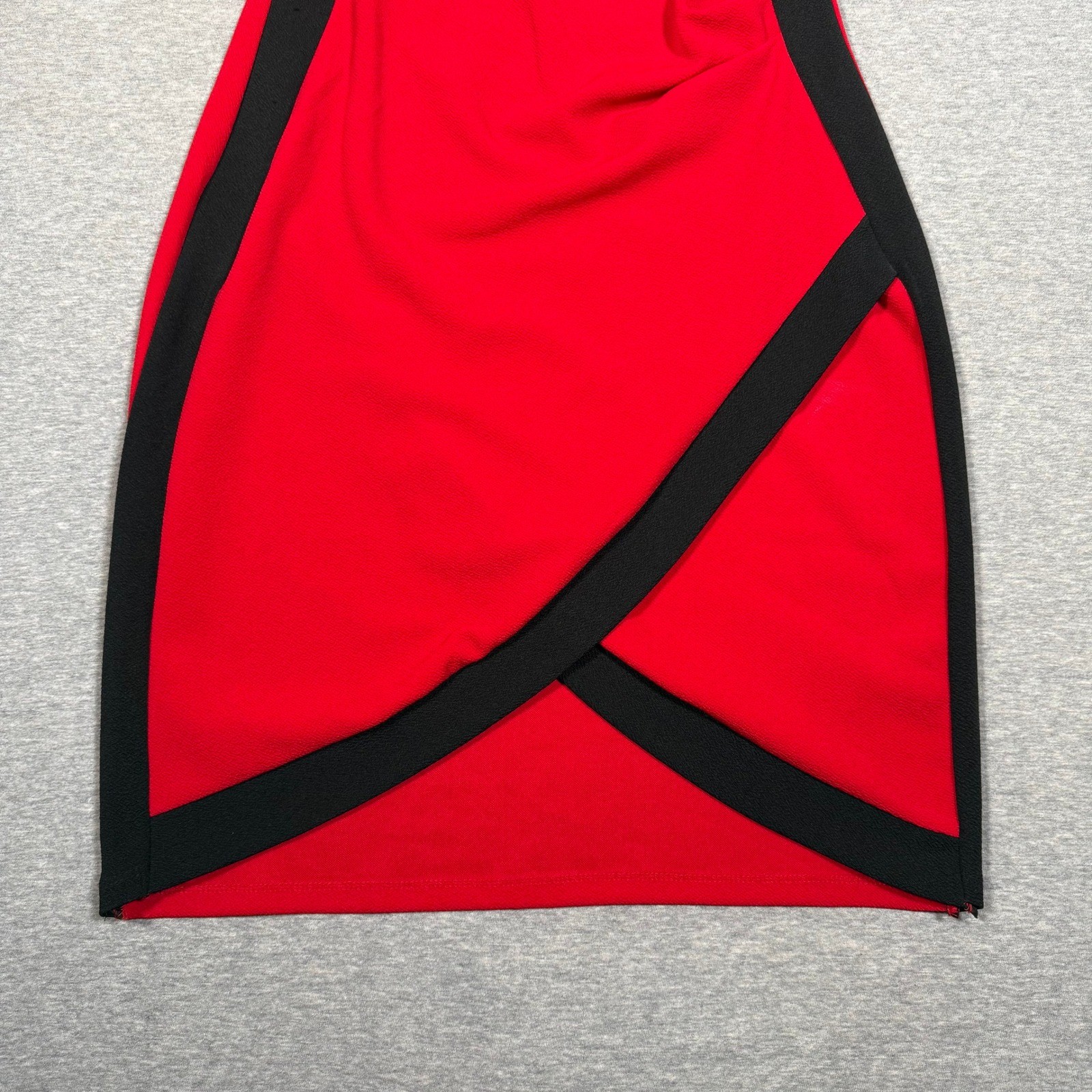 Almost Famous Red Black Colorblock Wrap Bodycon Dress Puff Sleeve Womens Large