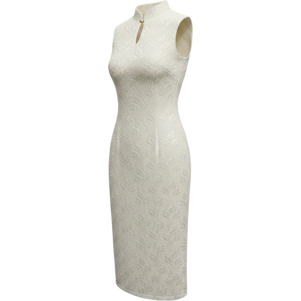 Harlow Nites Women Cheongsam Midi Dress 6 Ivory Lace Mandarin Pearl Elegant Gues