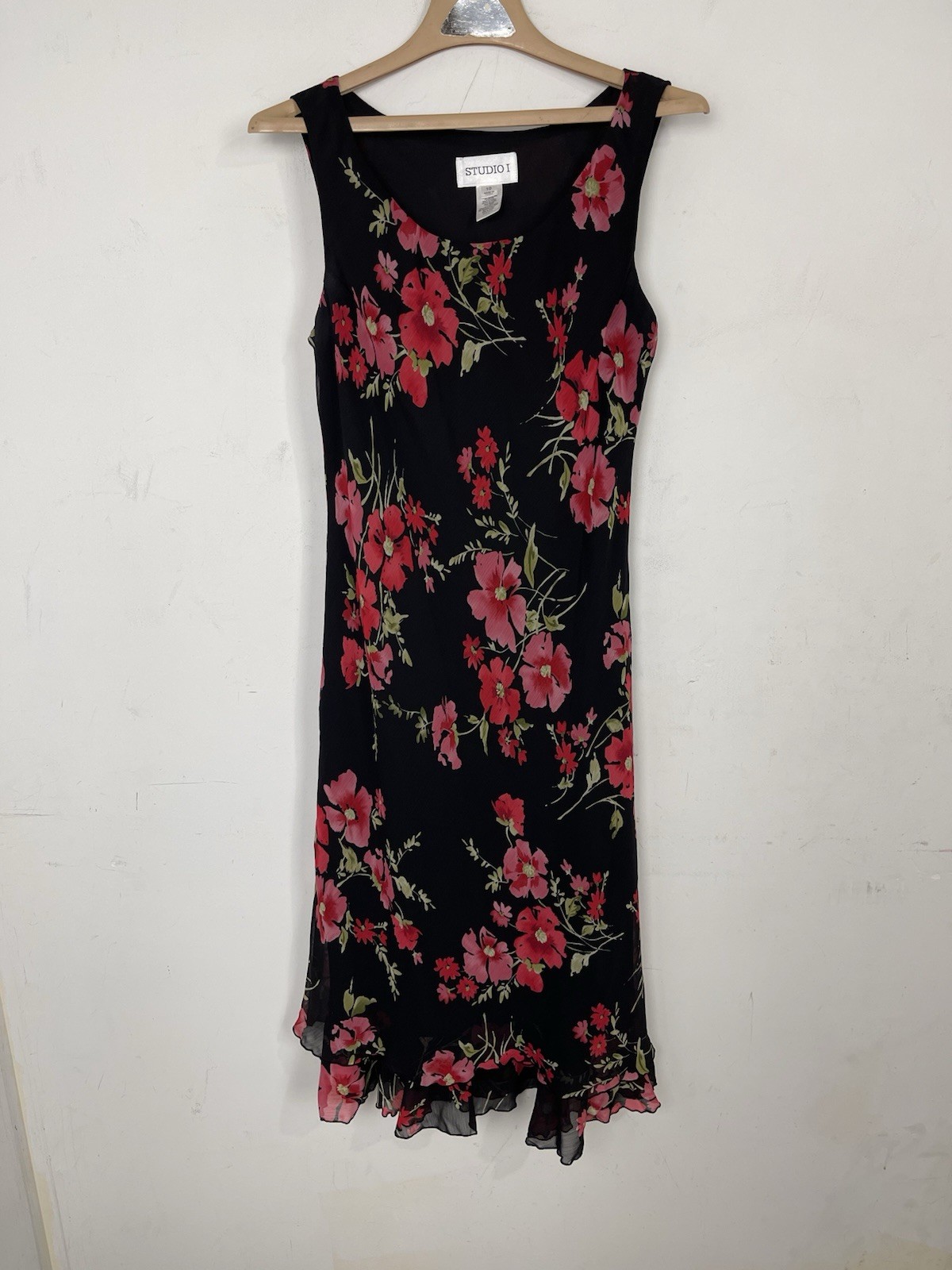 Studio I Women Dress 10 Dark Floral Whimsigoth y2K 90s Slip Fairy Valentine Goth