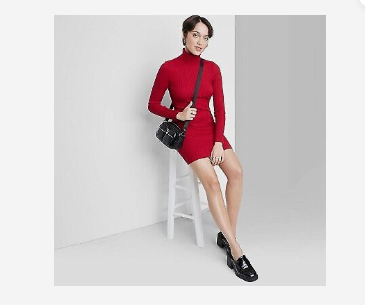 Long Sleeve Bodycon Mini Sweater Dress – Wild Fable Red SIZE MEDIUM
