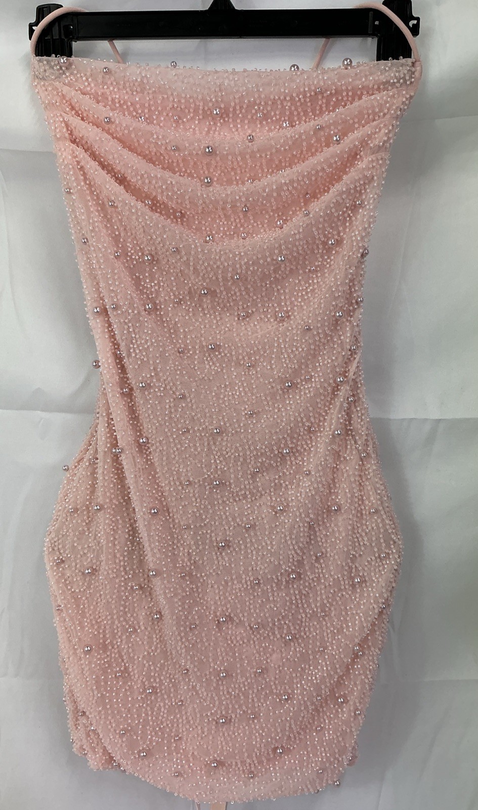 Oh Polly Seychelles Pink Beaded Mini Dress Cowl Neck UK 6 US 2