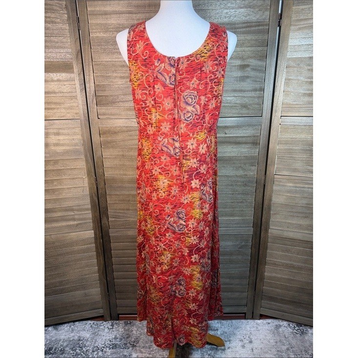 Karin Stevens Vintage Red Floral Rayon Maxi Dress Womens Size 6 Sleeveless Boho