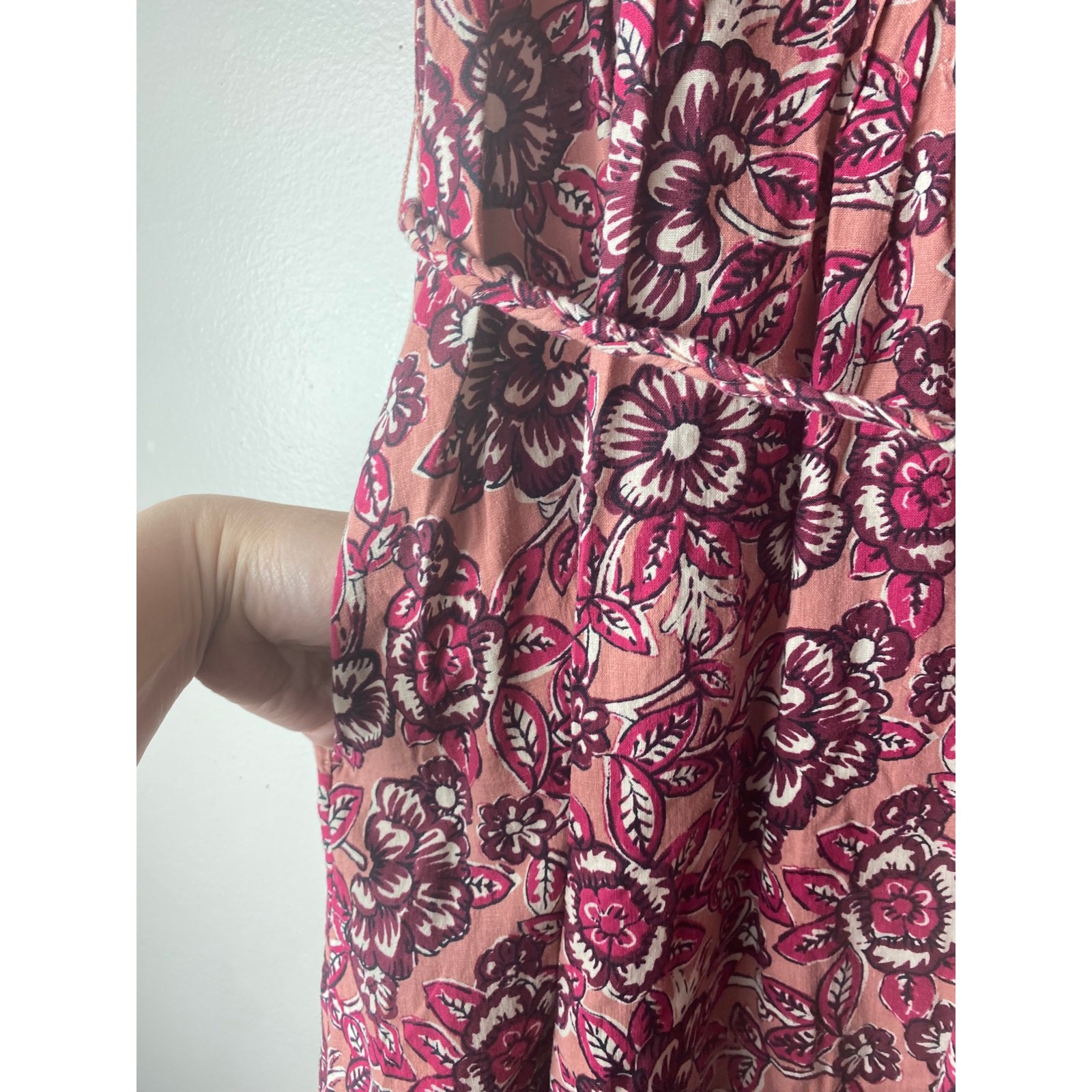 FAHERTY DRESS M ISHA LINEN FLORAL MIDI PINK COTTAGECORE MILKMAID FALL BOHO