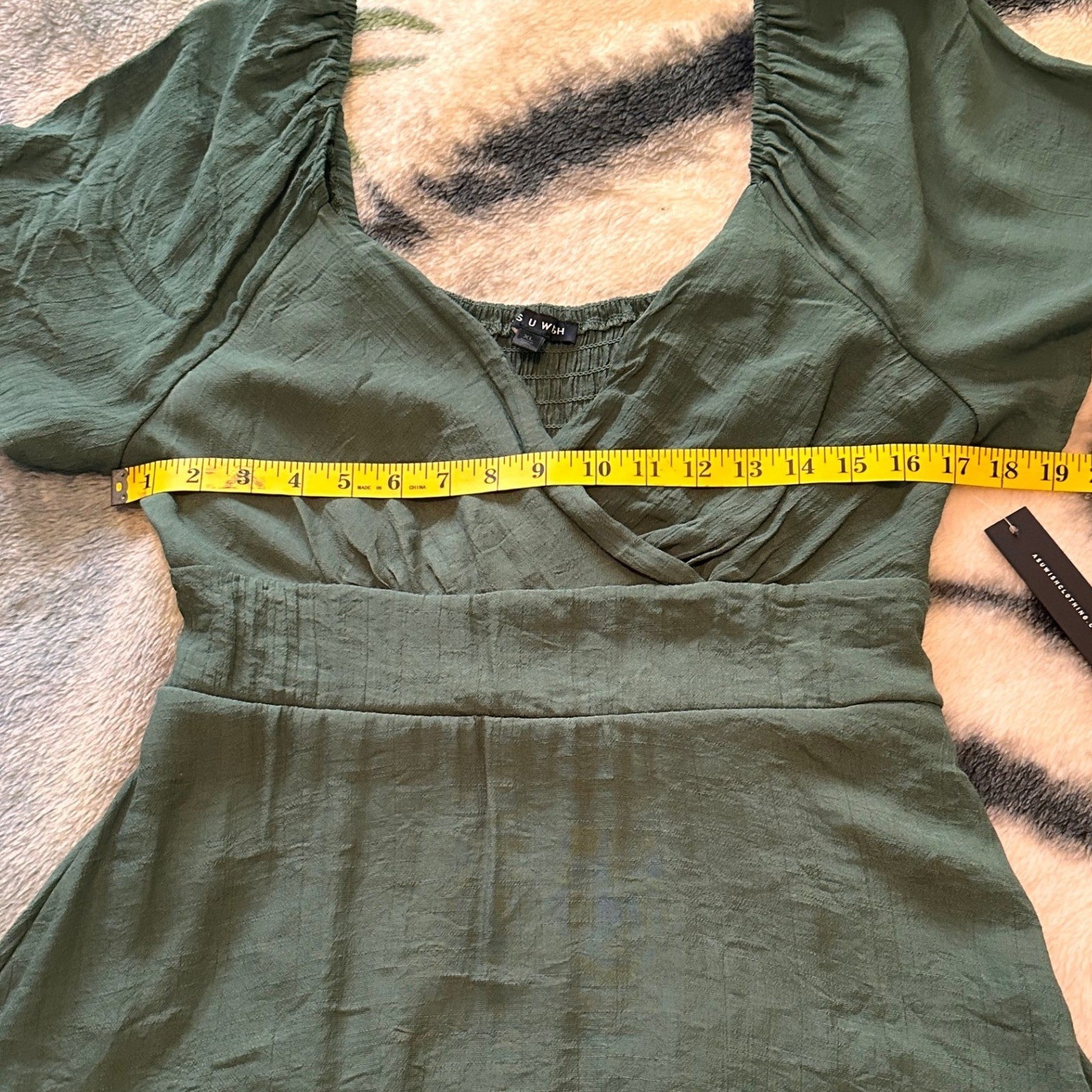 As U Wish Green Surplice Mini Dress Flutter Sleeve Smocked Back XL