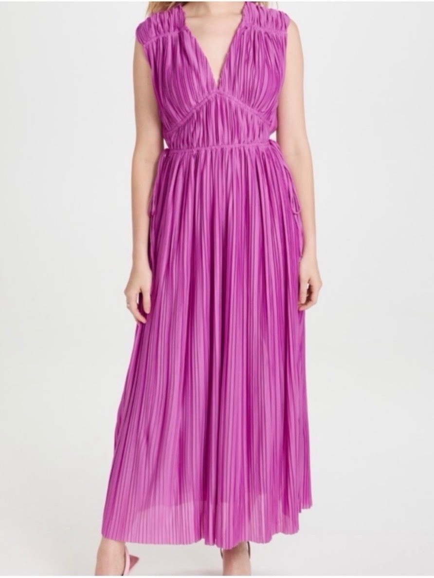 Endless Rose Purple Pleated V-Neck Sleeveless Chiffon A-Line Midi Dress L