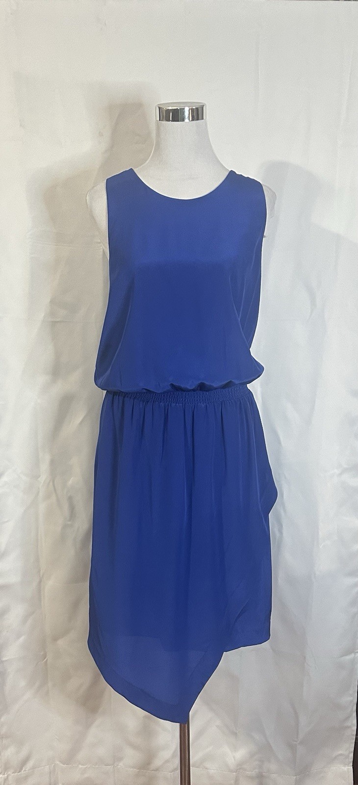 Banana Republic Size 12 Blue 100% Silk Dress Sleeveless Racerback Asymmetrical