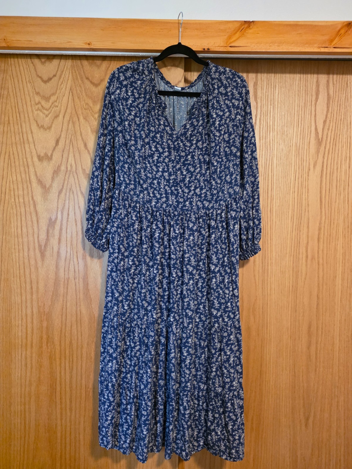 Old Navy blue floral long sleeve tiered ruffled ankle length dress 2xl
