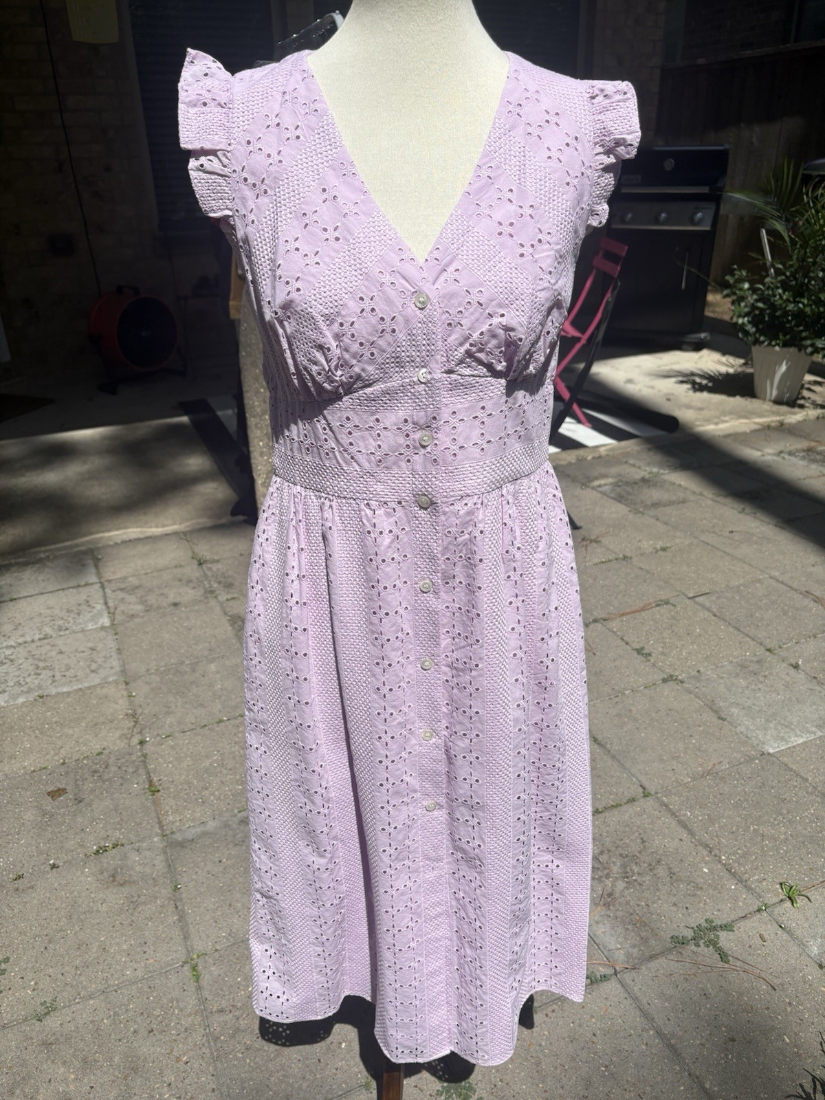J Crew Embroidered Eyelet Flutter Sleeve Dress Peony Pink Size 10