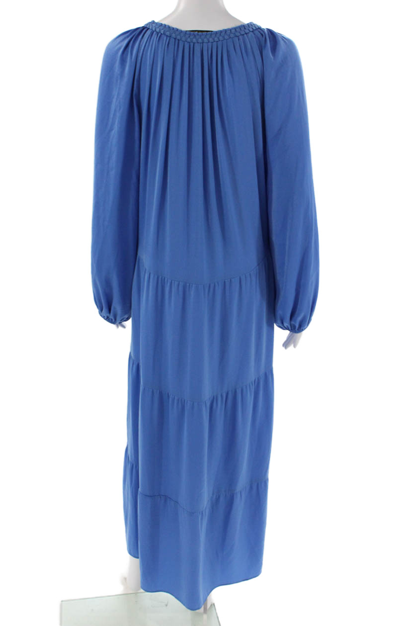 Kobi Halperin Women Blue Kaftan Maxi Dress Long Sleeve Drawstring Size 2XL