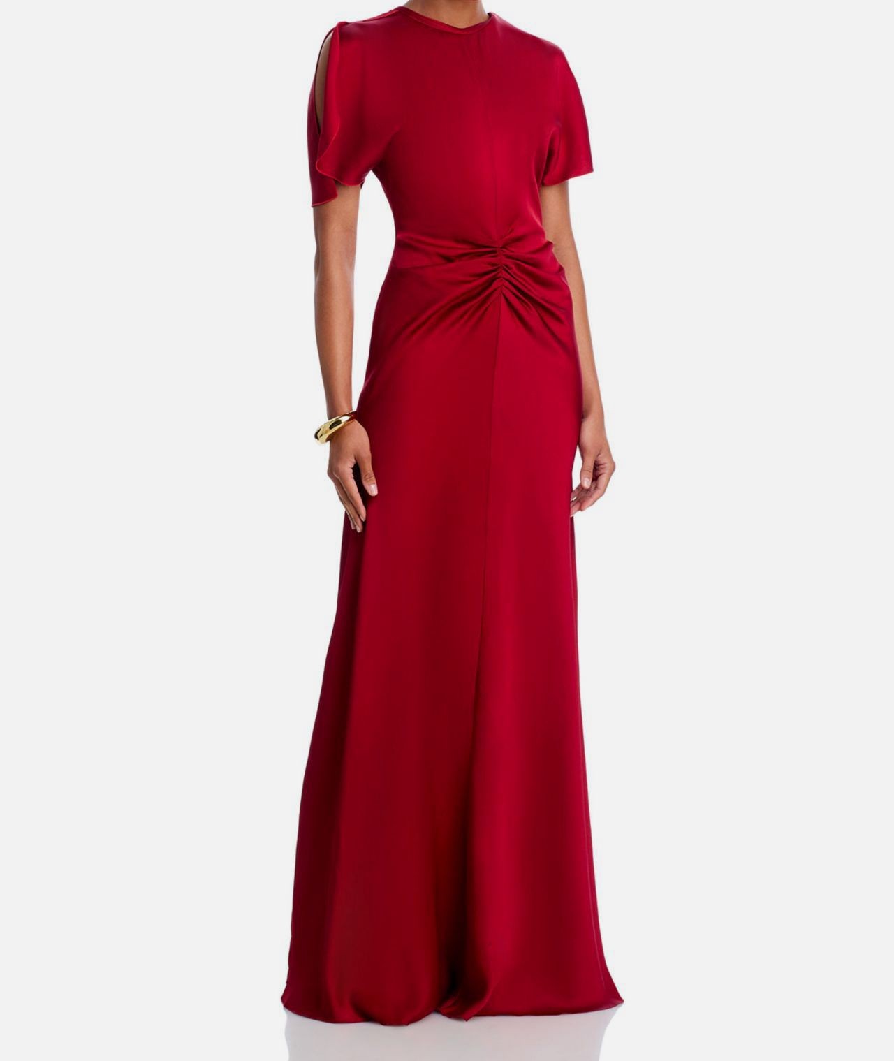 Victoria Beckham Women’s Red Gathered Short Draped Split Sleeve Dress Size 6