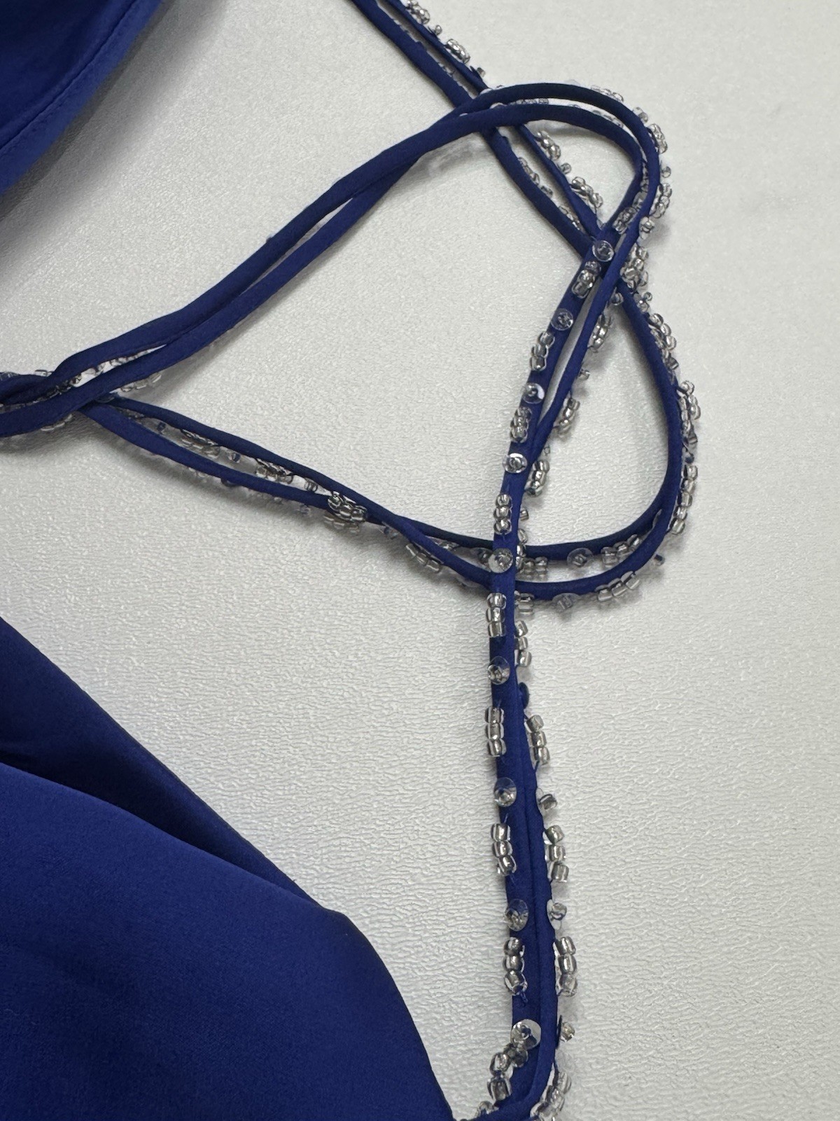 Belsoie Cobalt Blue Gown Size 6 Maxi Beaded Straps Crisscross Back Flowy
