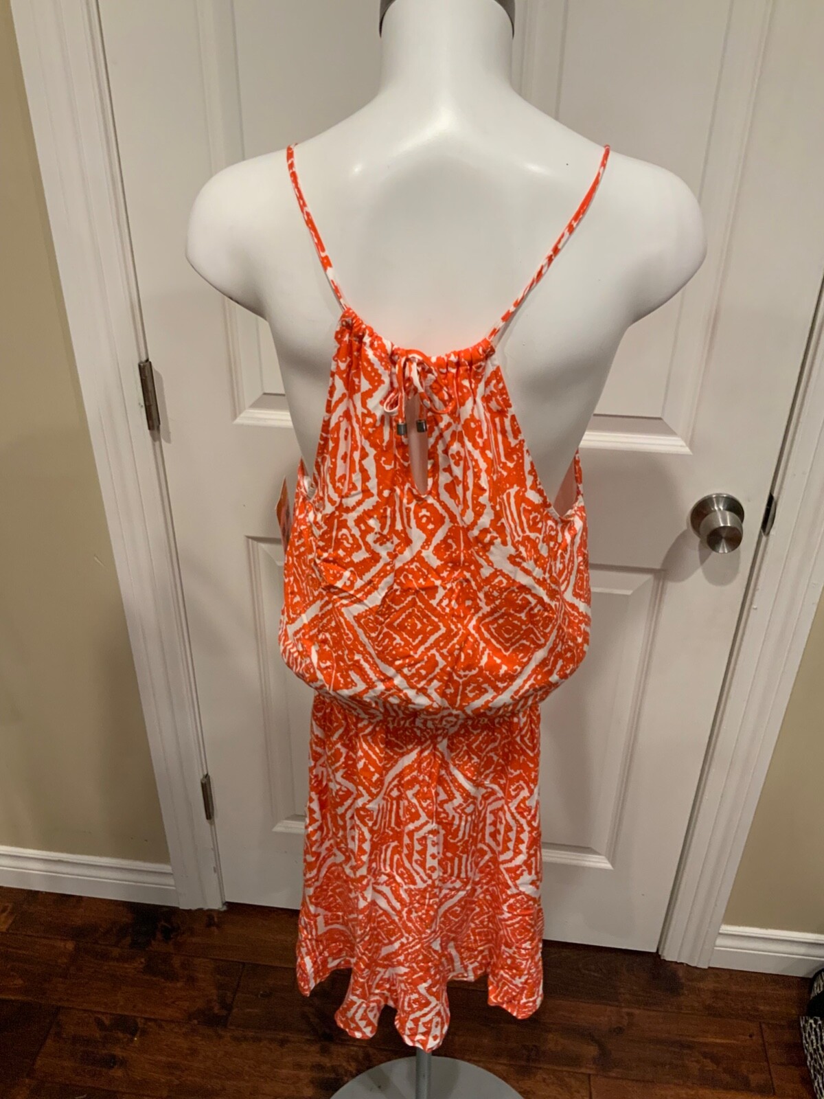 Ella Moss Orange & White Geometric Print Halter Dress , Size XS