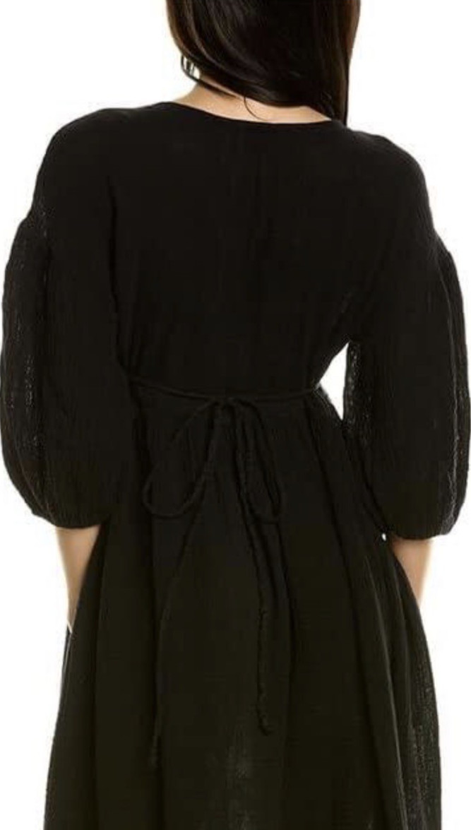 Michael Stars $188 Black Issabella Empire Waist Midi Dress w/ Ties V-Neck M NWT