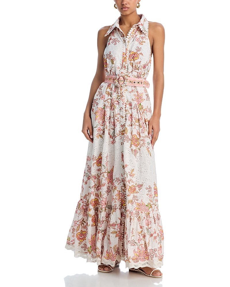 $698 Hemant & Nandita Floral Buckle Belt Button Front Maxi Dress Medium yjn2526