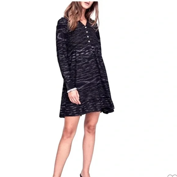 Free People Womens Rain or Shine Sweater Dress Space Dye Black Size L