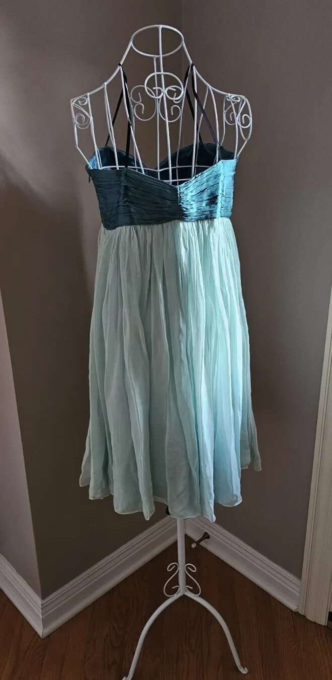 NEW $285 Laundry by Design 100% Silk Black Straps Cocktail Prom Blue Dress Sz 10