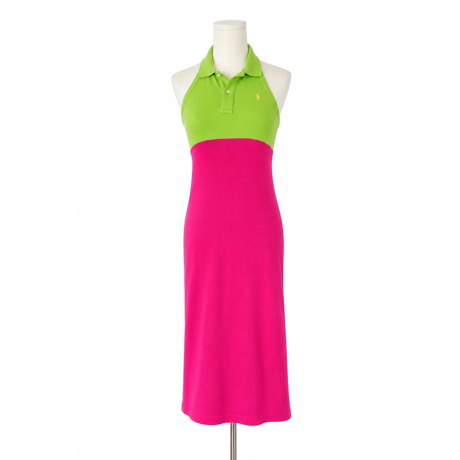 Polo Ralph Lauren Colorblock Halter Polo Dress Lime Pink Tennis Golf L