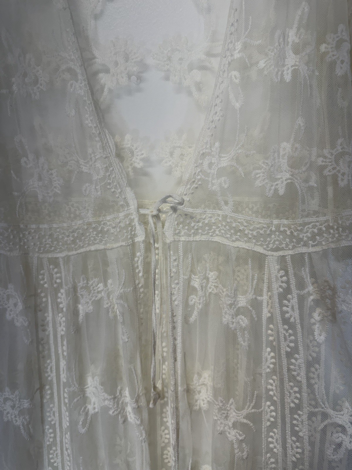 Mustard Seed Lace Sheer Dres Embroidery Cream Boho Cottage Fairy Romantic OS