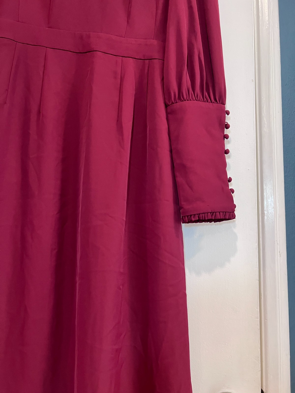 D-Harry Burgundy Lace Mesh Panel Maxi Dress Size Medium Long Sleeve Button Cuff