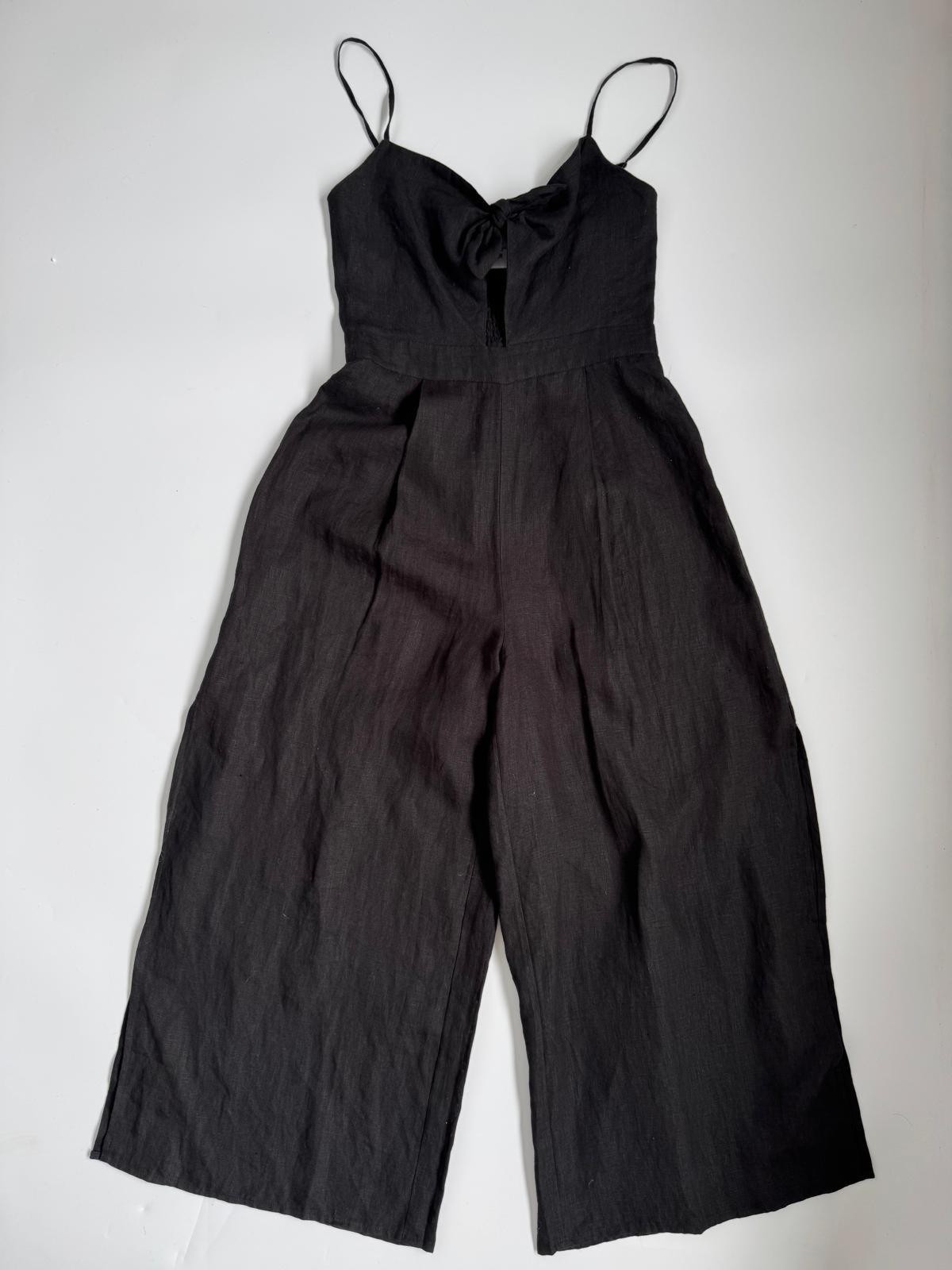 SEAFOLLY Black Linen Cut Out Wide Strappy Jumpsuit With Leg Slits S Small £190