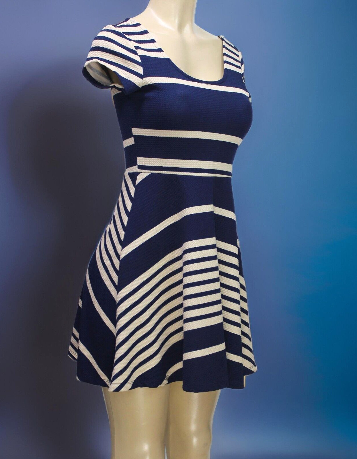 Papaya Women’s Dress Cap Sleeve Striped Tan Navy Size S