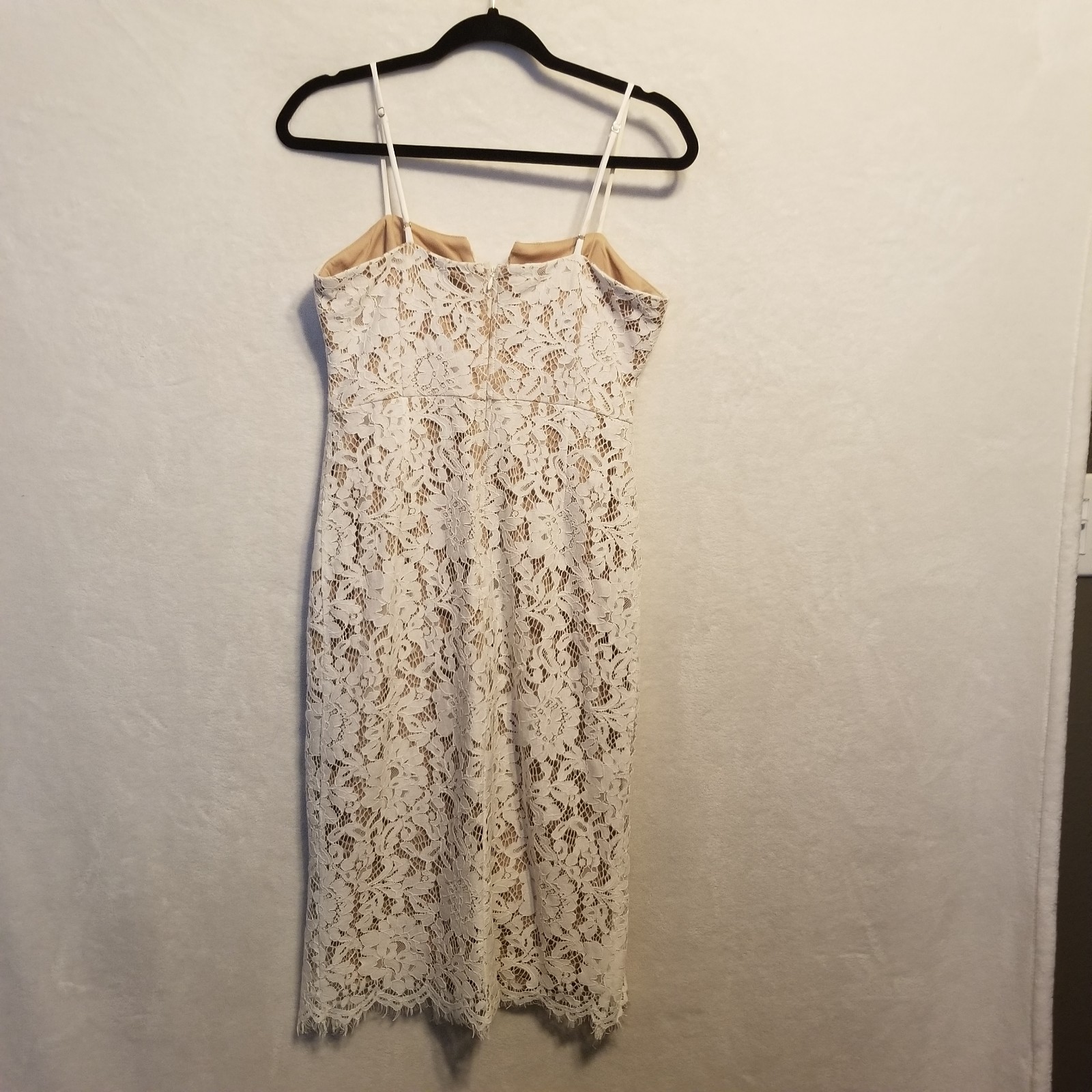 Lulus M Dress Knee Length White Lace Beige Lined Feminine Coquette Bridal Shower