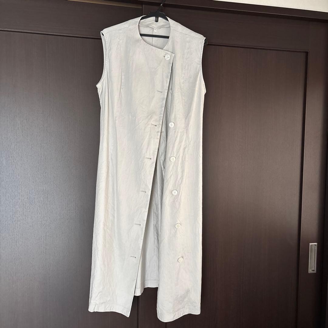 MUJI Hemp Mixed Long Vest Dress Light Gray M