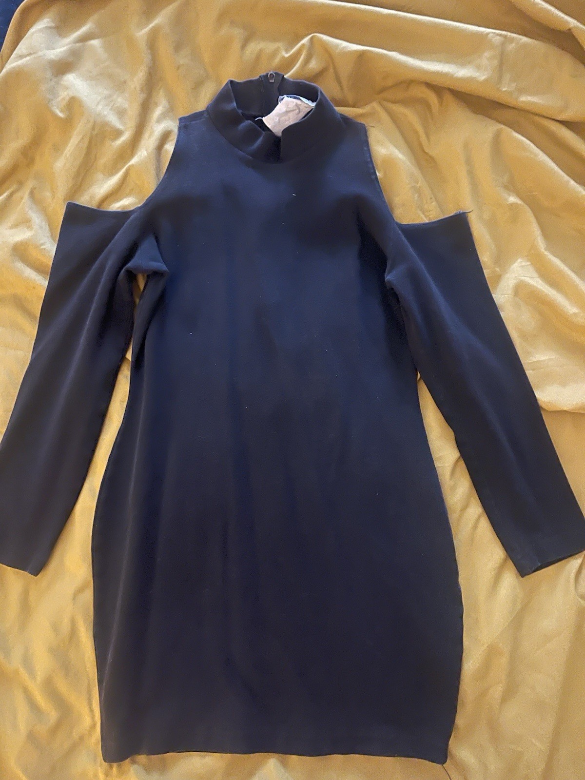 Vintage YES CLOTHING CO. Black Cold Shoulder Long Sleeve Bodycon Short Dress S